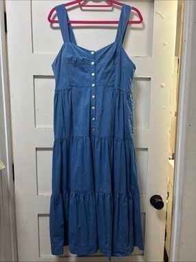 Madewell Blue Tiered Button-Front Maxi Dress